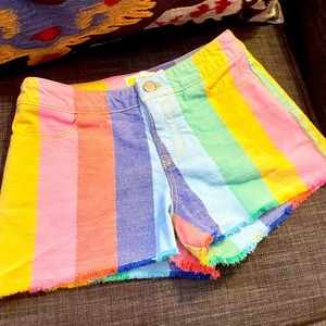 Mini Boden Rainbow Stripe Denim Shorts 9